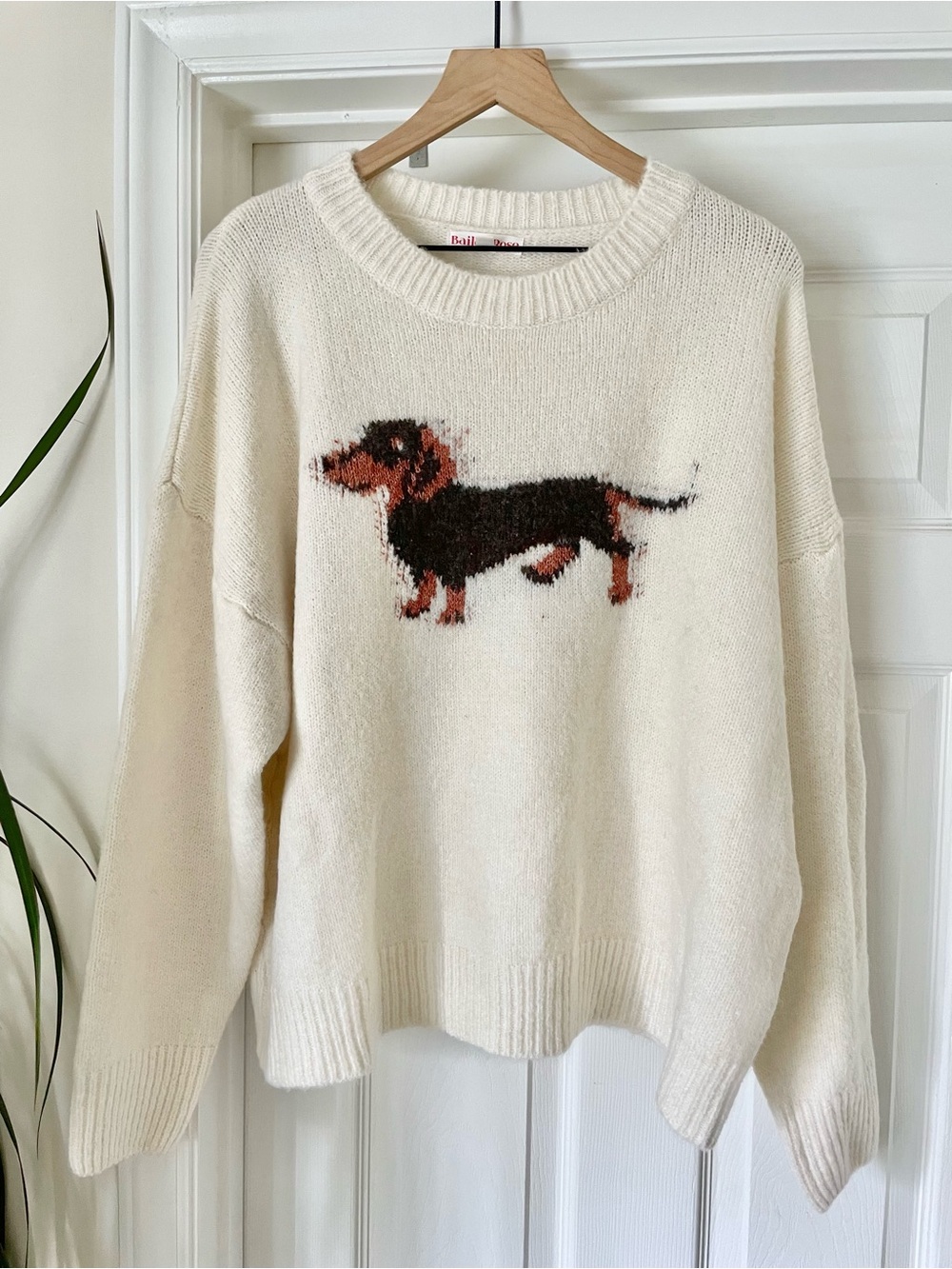 Bailey Rose Women's Cream Soft Ribbed Knit Graphic Dog Lover Sweater Medium NWT - Picture 4 of 16